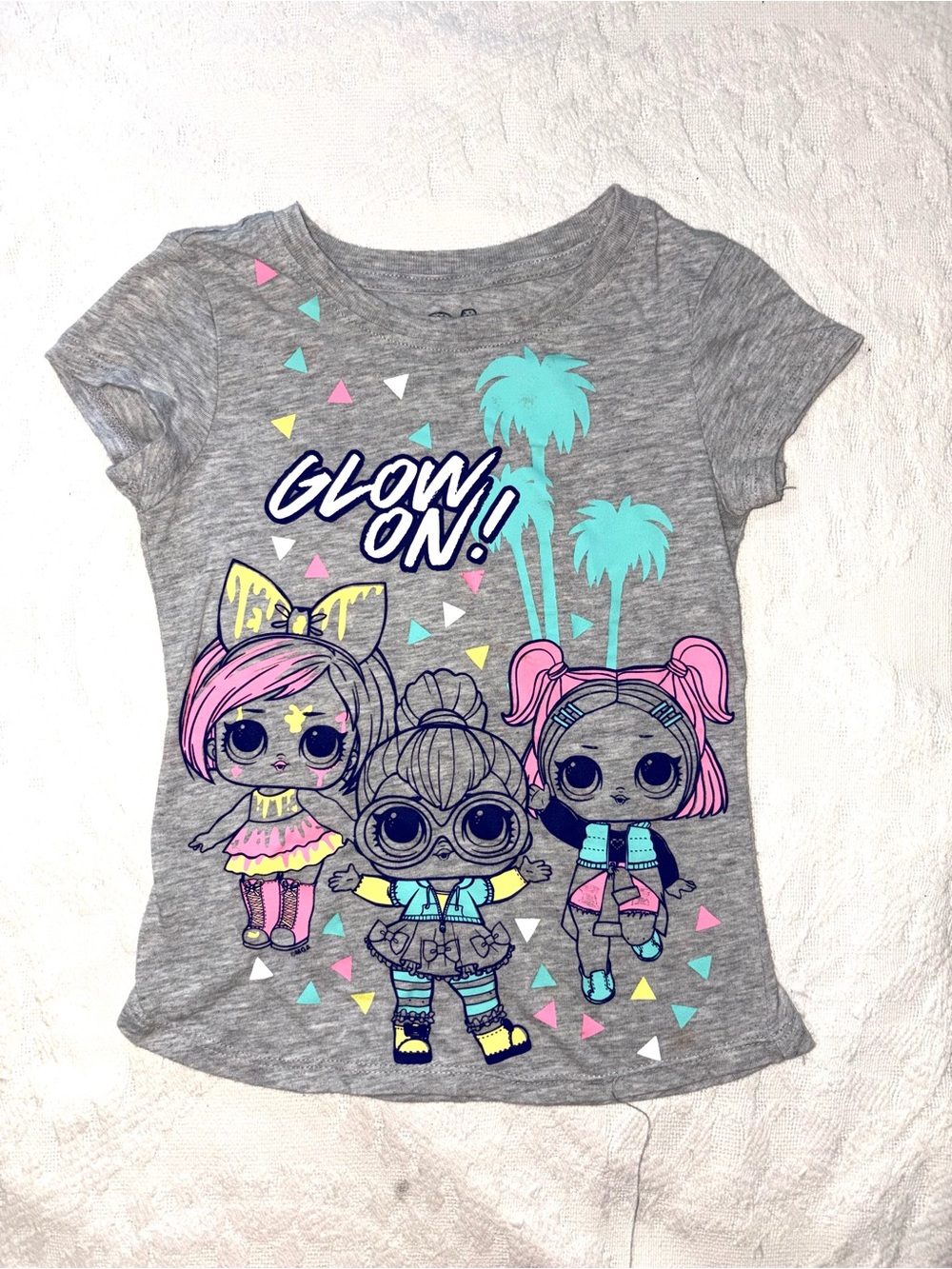 L.O.L. Surprise! Gray Tee with Neon Pastel Doll Graphics